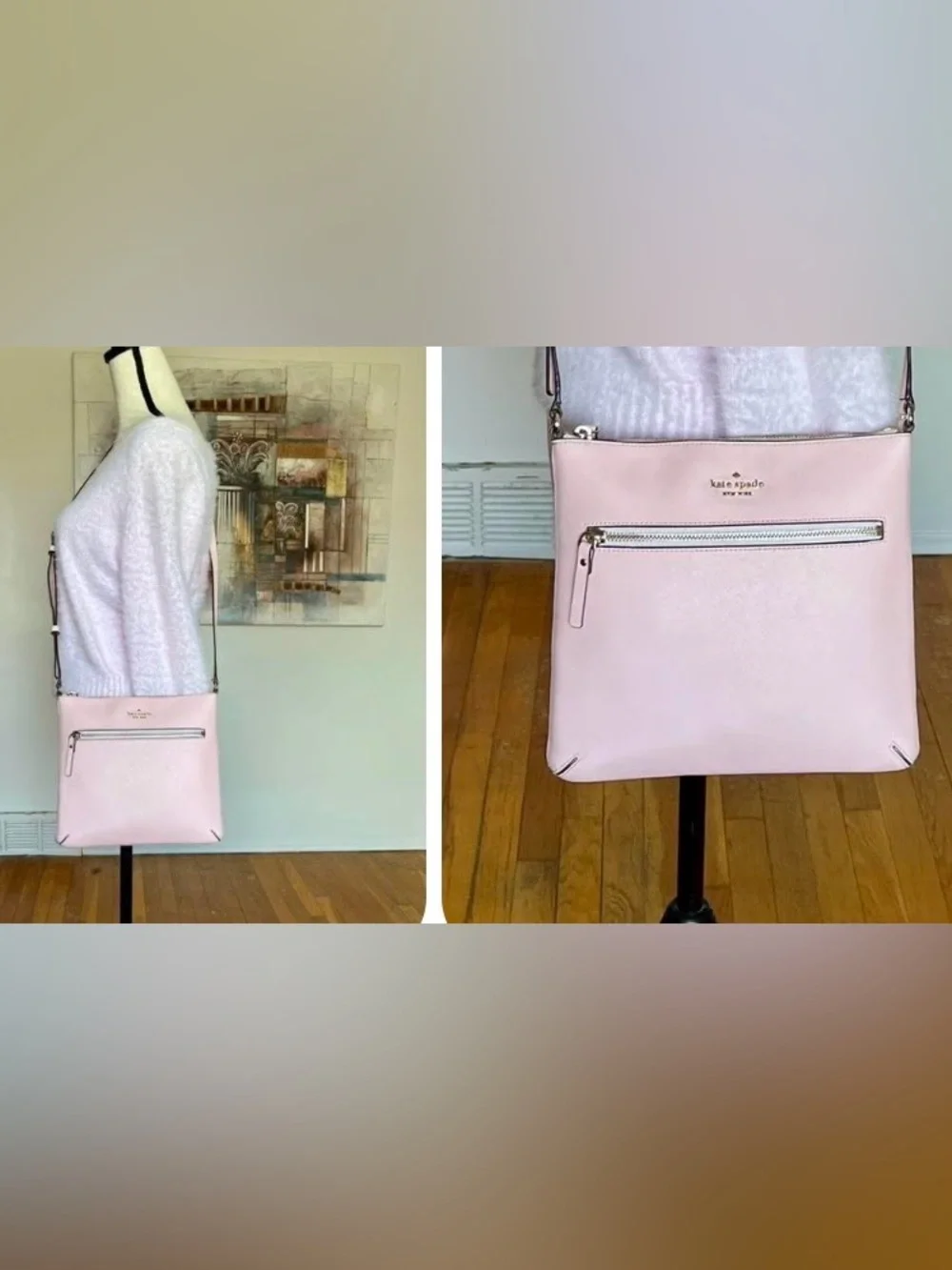 kate spade- Laurel Way- Saffiano Leather Crossbody Chalk Pink (VGUC)- purse